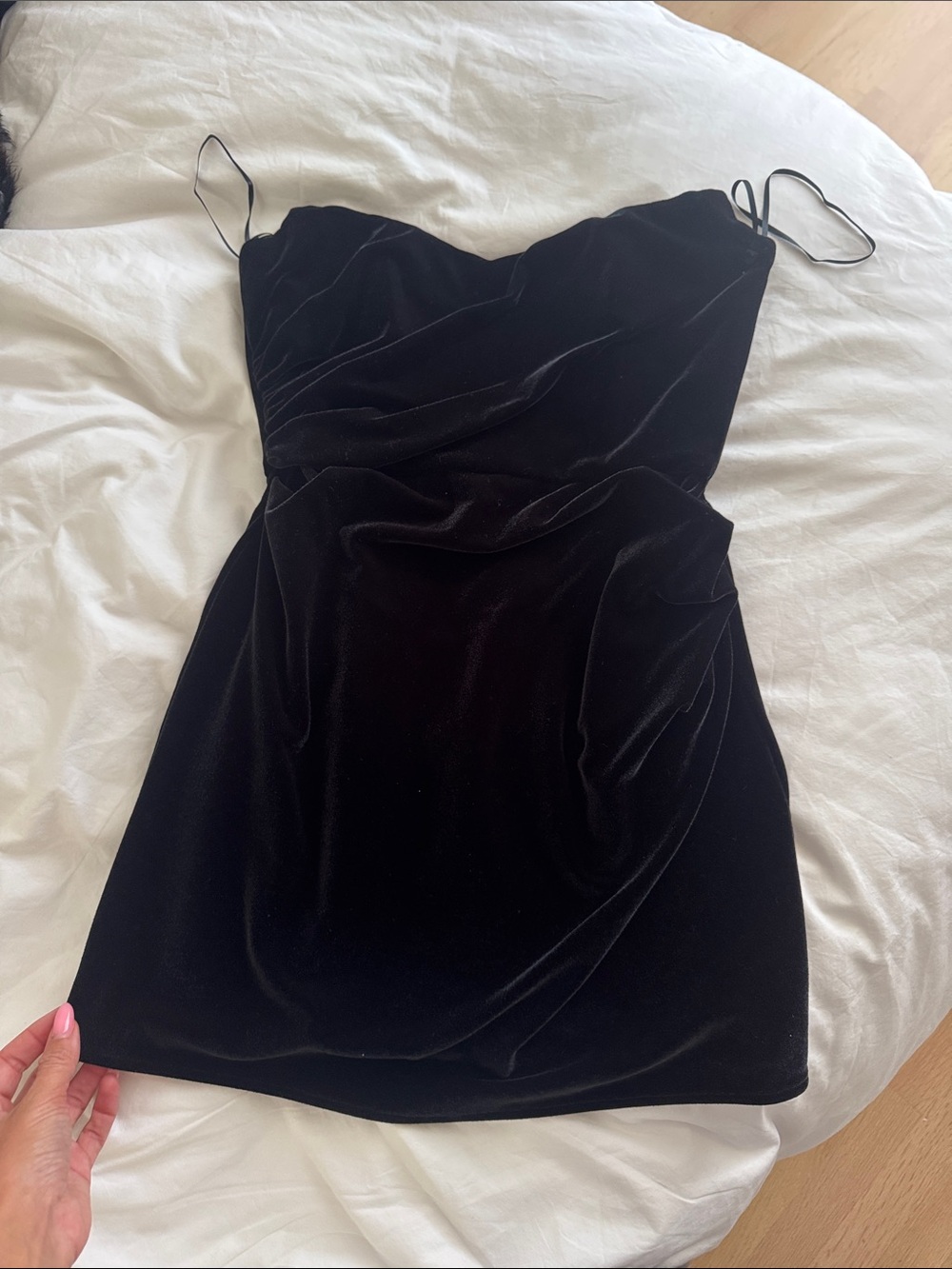 The Bar Black Velvet Mini Dress with Draped Bodice